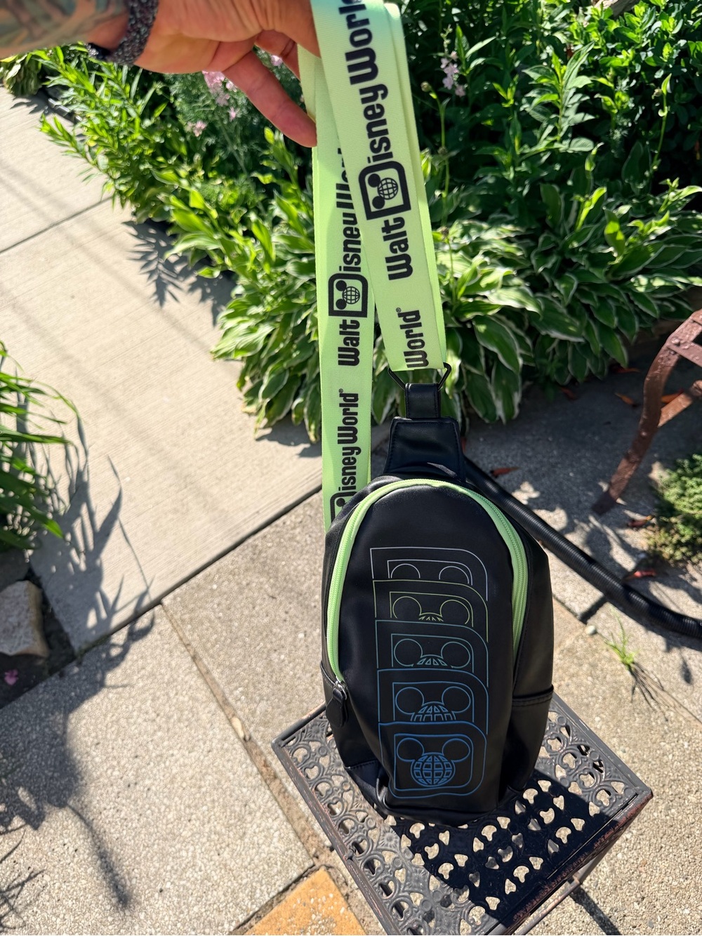 Disney Black Crossbody Bag with Neon Green Strap